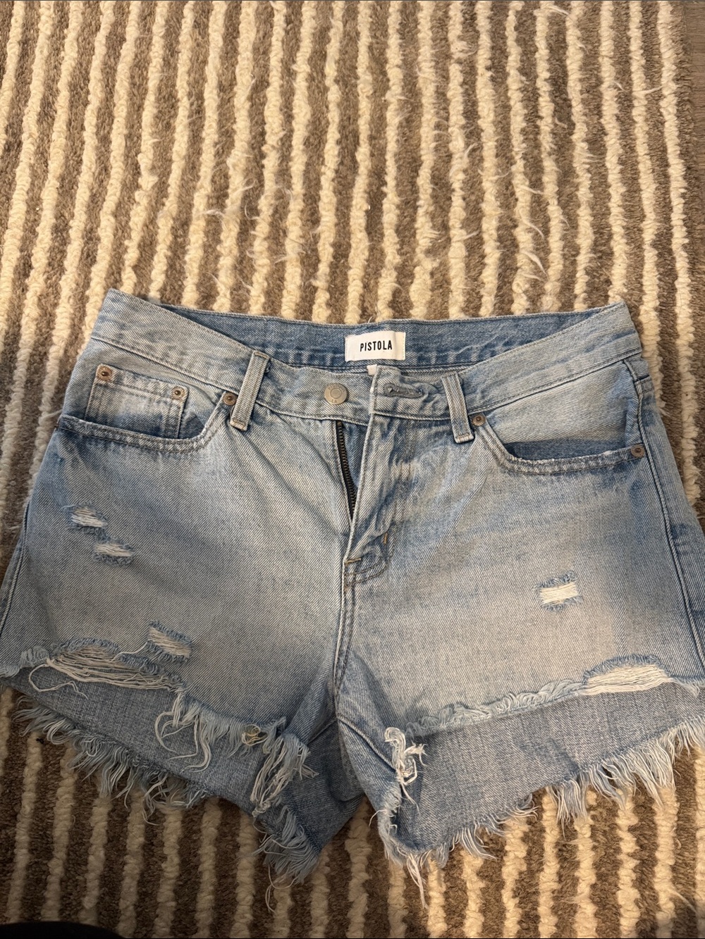 pistola faded light blue distressed cutoff denim shorts